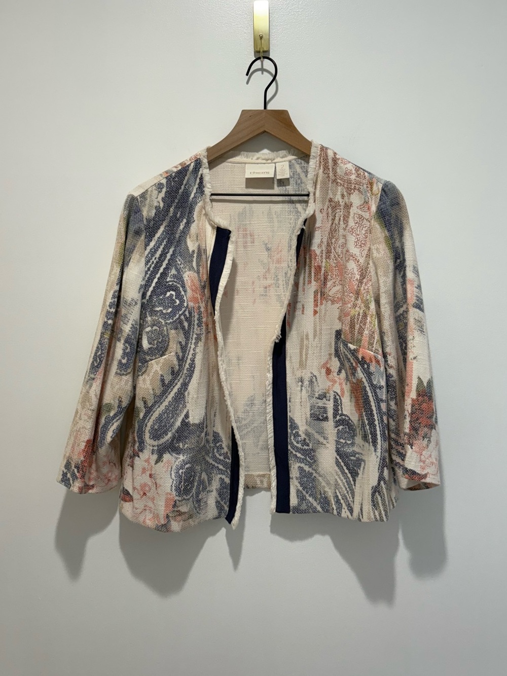 Chicos Linen Blend Open Front Topper Jacket